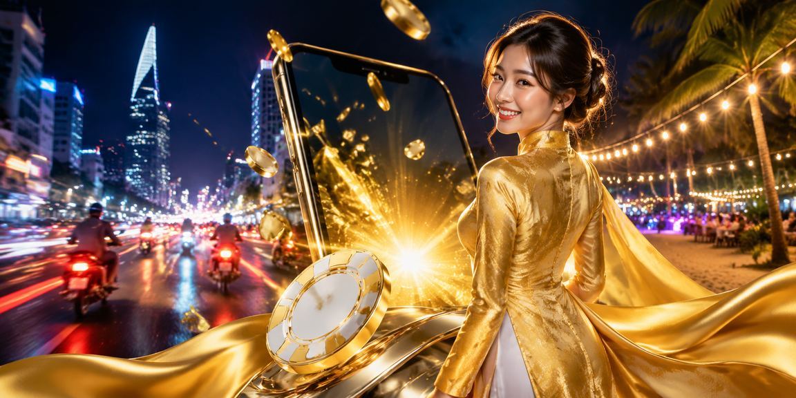 Người dùng tại TP. Hồ Chí Minh trải nghiệm ứng dụng casino trên điện thoại với trang phục áo dài