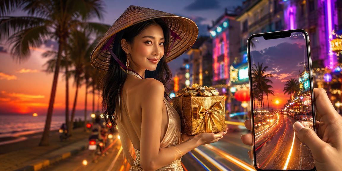 Người dùng tại bãi biển Phú Quốc cài ứng dụng casino trên điện thoại Android