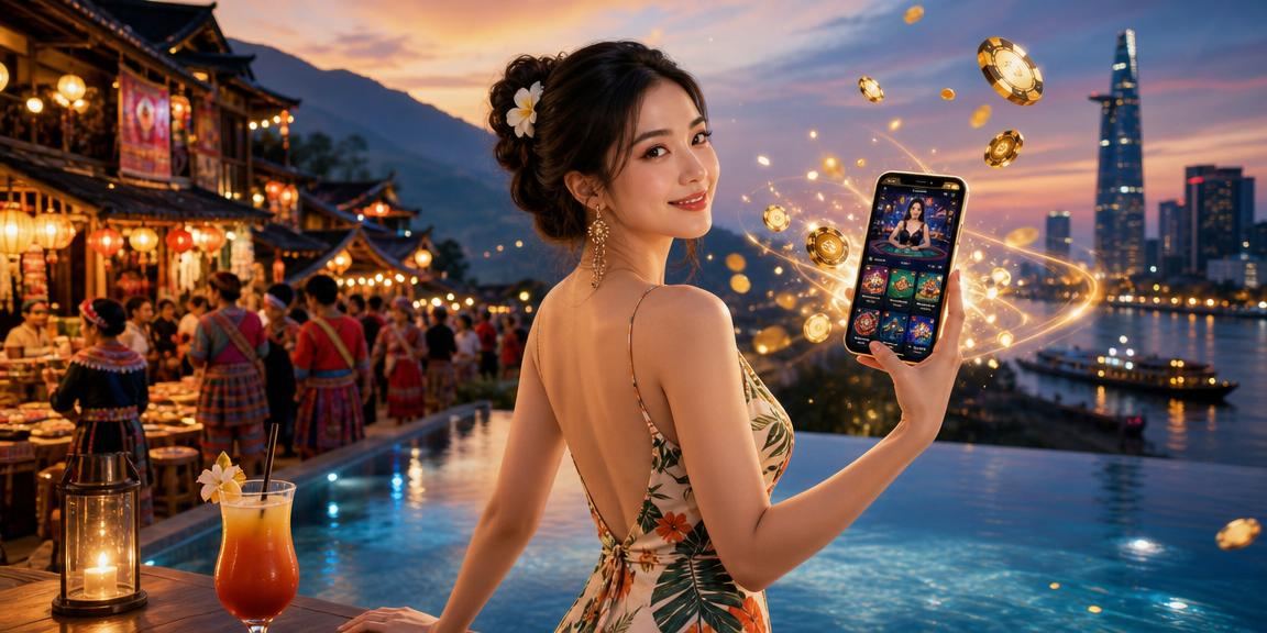 Người chơi Slots tại Sài Gòn trên điện thoại với giao diện game rực rỡ