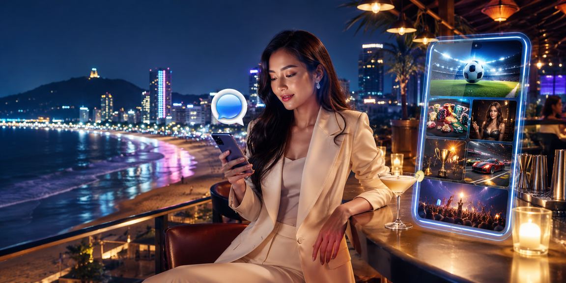 Người dùng tại bãi biển Vũng Tàu thực hiện nạp tiền casino trên điện thoại